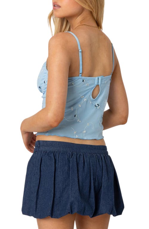 Shop Edikted Victoria Embroidered Underwire Mesh Camisole In Light-blue