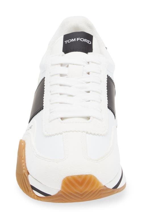 Shop Tom Ford James Mixed Media Low Top Sneaker In White/black/cream