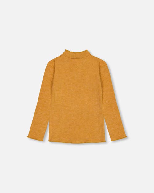 Shop Deux Par Deux Little Girl's Long Sleeve Mock Neck Top Gold Brown In Rooibos Tea