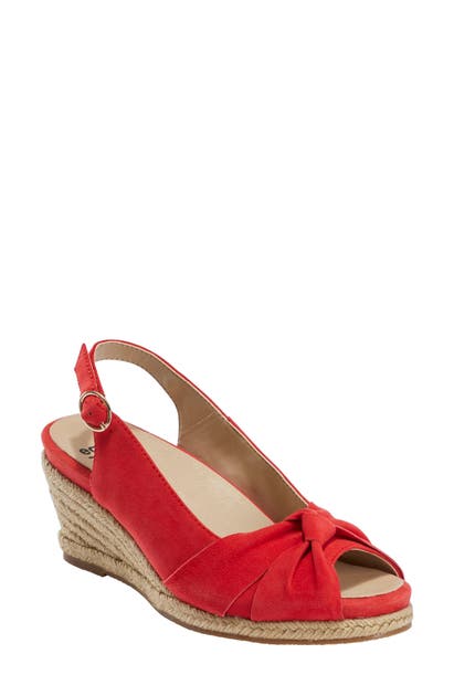 Earthr Earth Thara Bermuda Peep Toe Wedge Sandal In Spicy Red Suede