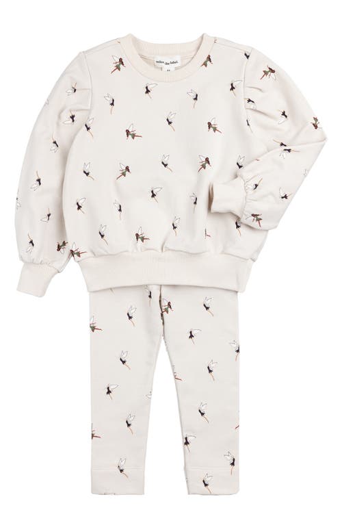 Miles The Label Fairy Print French Terry Sweatshirt & Leggings Set In Beige