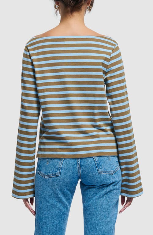 Shop Nation Ltd Bryce Long Sleeve Boat Neck Cotton T-shirt In Capers Prato Stripe