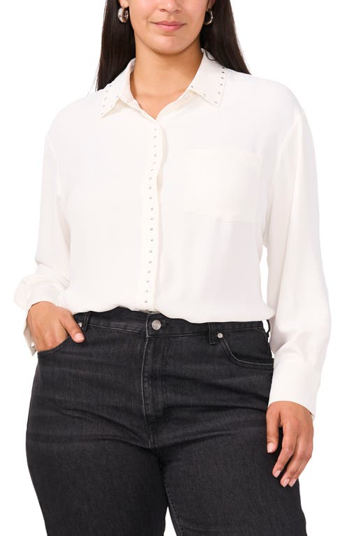 Shop Vince Camuto Stud Detail Crêpe De Chine Button-up Shirt In New Ivory