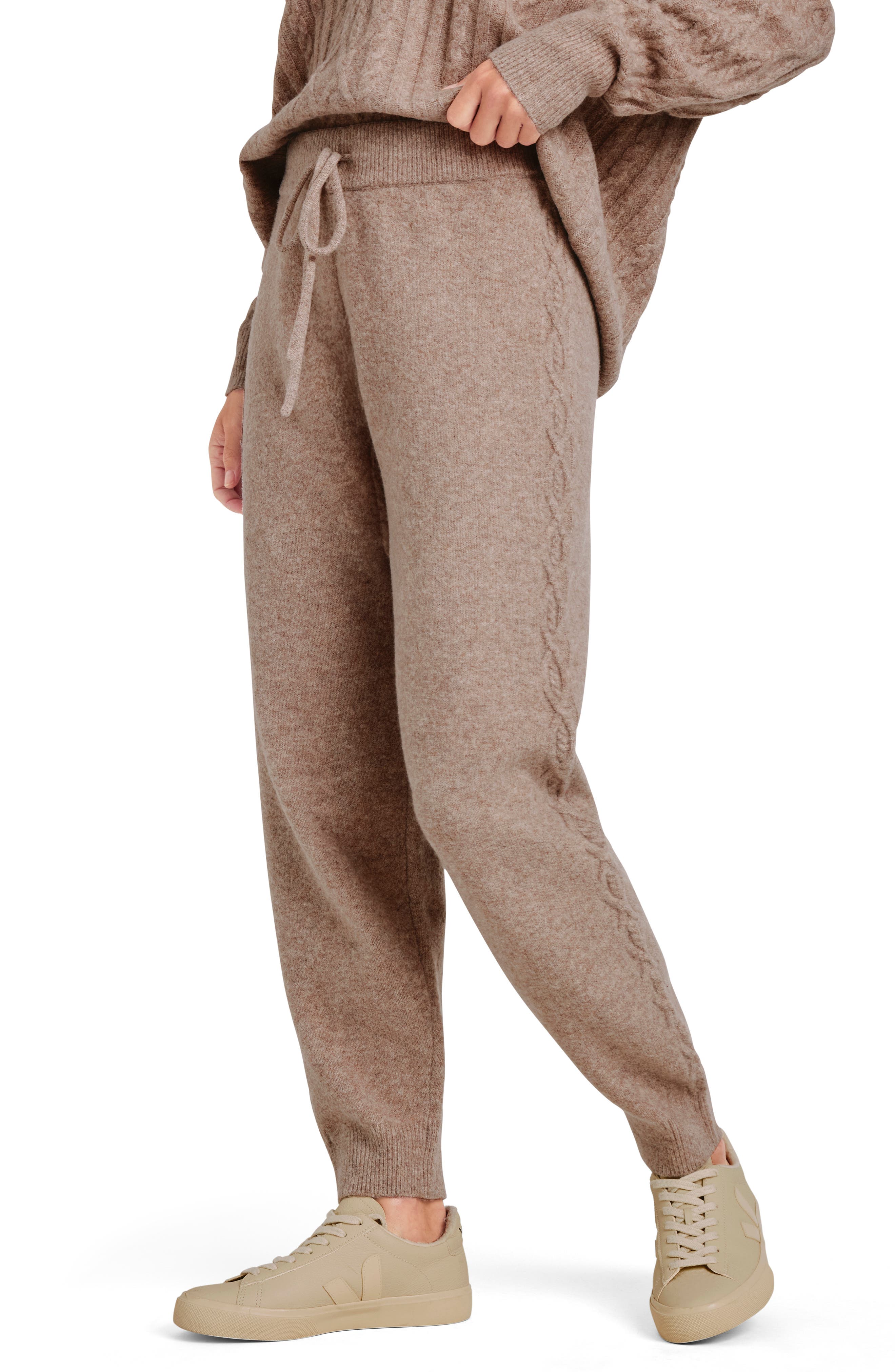 Splendid Stassi Side Cable Sweater Knit Joggers in Tawny Heather 