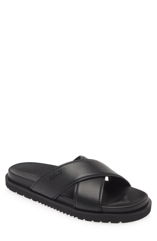 Shop Versace Crossover Slide Sandal In Black