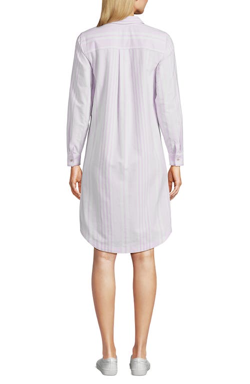 Shop Lands' End Linen Long Sleeve Button Front Shirt Dress In Blushed Lilac Founder Stripe