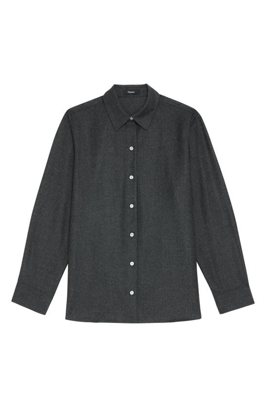 Shop Theory Virgin Wool Button-up Shirt In New Charcoal Melange
