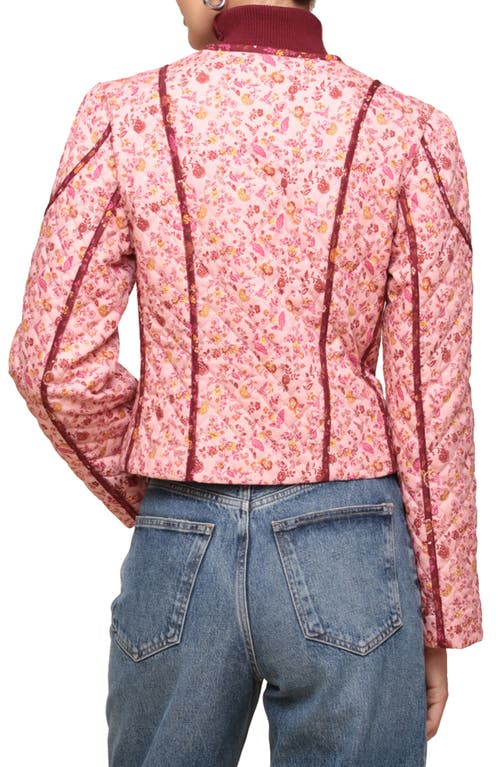 Shop Avec Les Filles Floral Quilted Crop Jacket In Pink Burgundry Floral