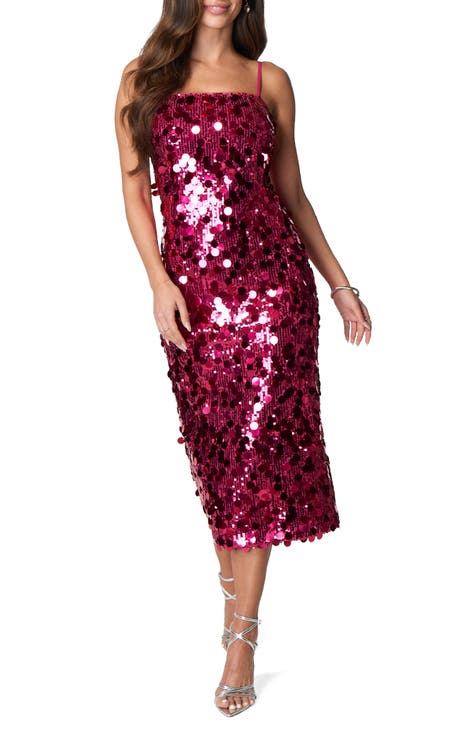 Square Neck Sequin Midi Dress