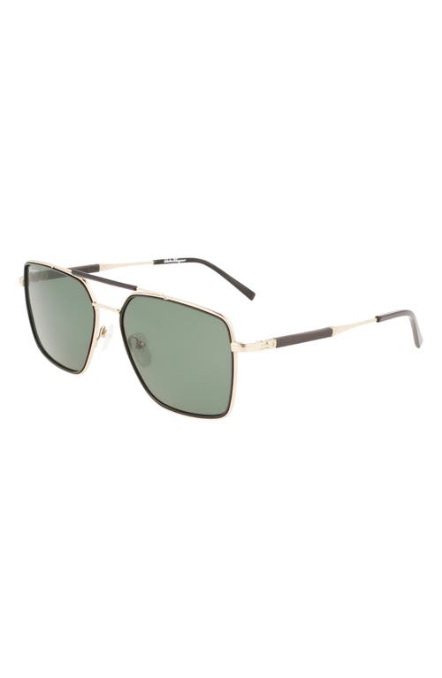 Shop Ferragamo 59mm Rectangular Sunglasses In Gold/black