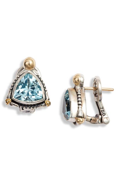 Click to view more detailed imagery on our partner's website Konstantino Delos Triangle Stone Stud Earrings In Blue Topaz