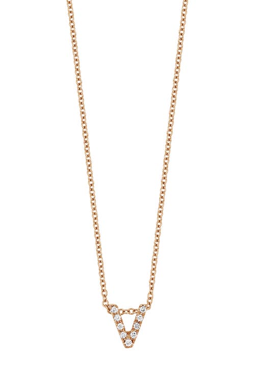 18k Gold Pavé Diamond Initial Pendant Necklace in Rose Gold - V