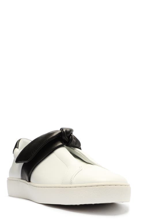 Alexandre Birman Asymmetric Clarita Leather Slip-on Sneakers In White/black