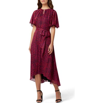 Petite Tahari Metallic Dot Chiffon Midi Dress, Pink