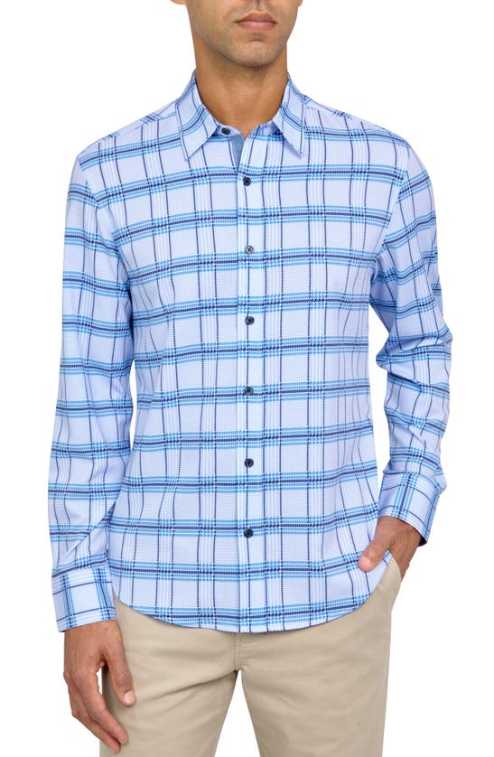 Construct Trim Fit Houndstooth Four-way Stretch Performance Dress Shirt In Blue
