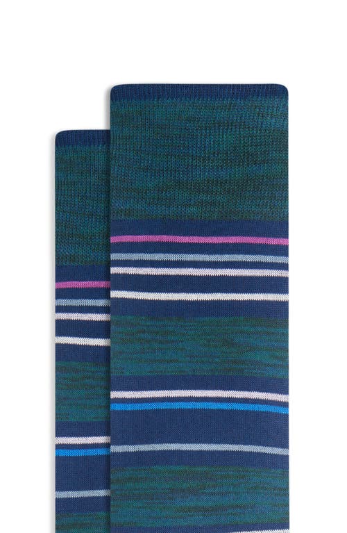 Shop Bugatchi Stripe Cotton Blend Dress Socks In Teal