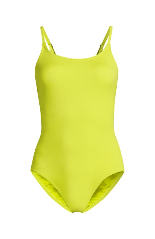 Shop Lands' End Plus Size Chlorine Resistant Scoop Neck High Leg Tugless Tank Thin Strap One Piece Swimsu In Sunlight Lime