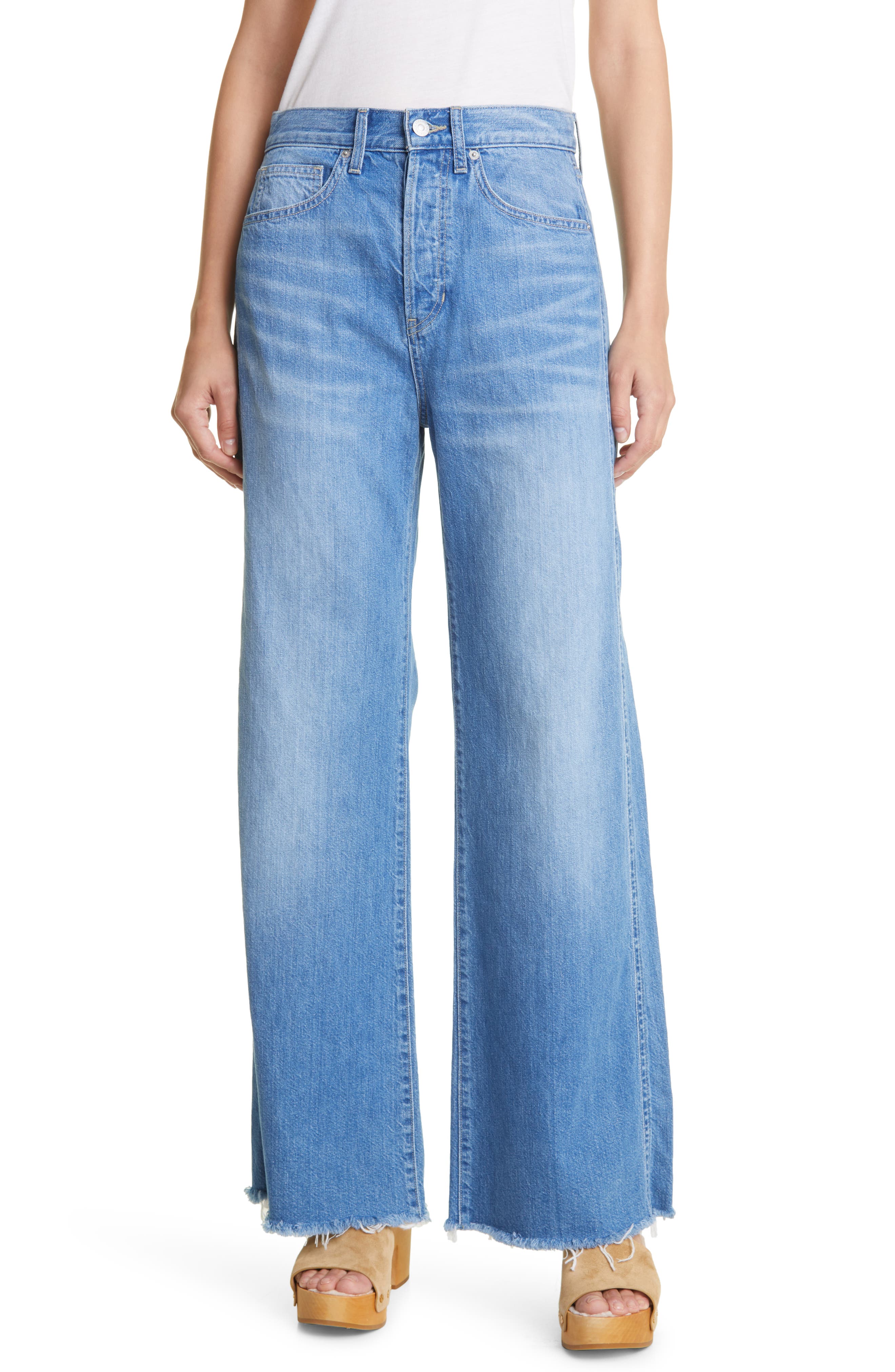Veronica Beard Denim Taylor Wide-leg Jean Raw Hem in Blue Womens Clothing Jeans Wide-leg jeans 