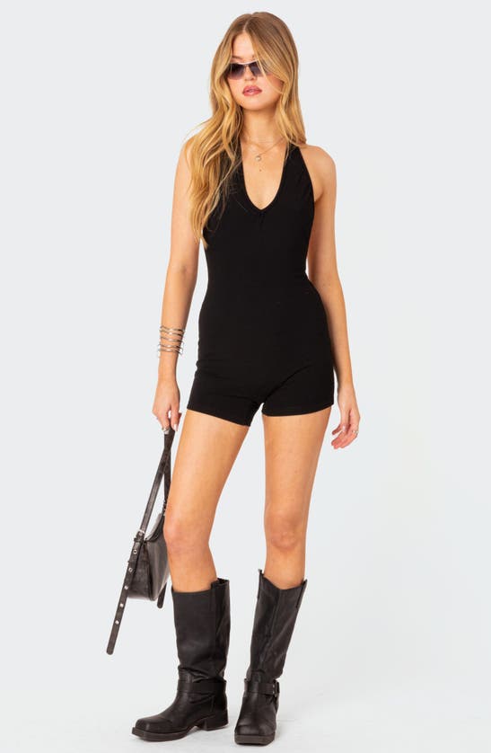 EDIKTED EDIKTED MELANIE RIB OPEN BACK HALTER ROMPER
