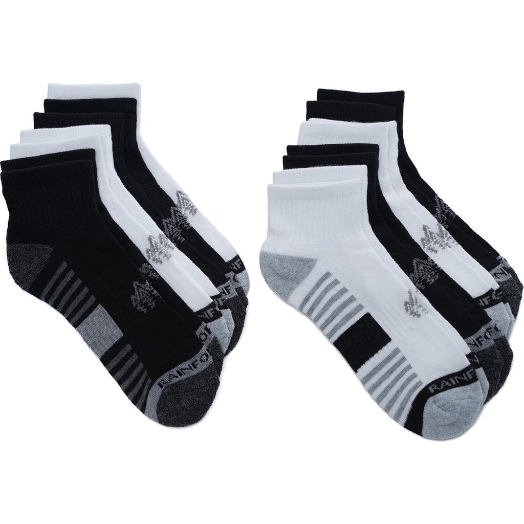 Rainforest 8-pack Half Cushioned Quarter Socks In White/black Multi