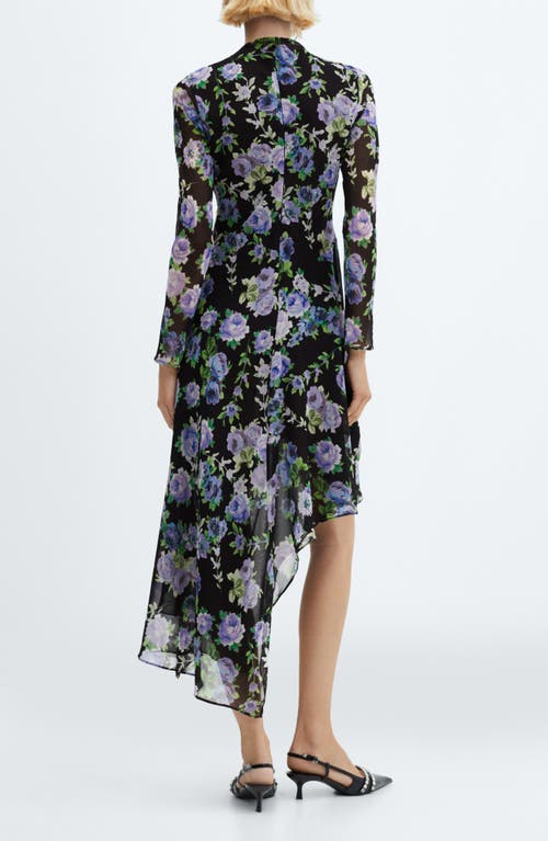 Mango Salma Asymmetric Long Sleeve Dress In Black