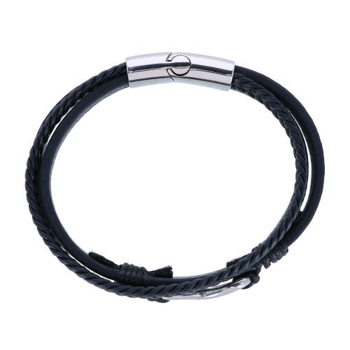 Trafalgar Infinity Triple Band Secure Clasp Leather Bracelet In Black And Silver