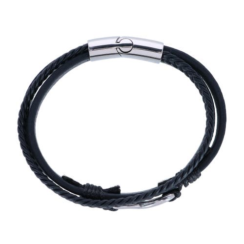 Shop Trafalgar Infinity Triple Band Secure Clasp Leather Bracelet In Black And Silver