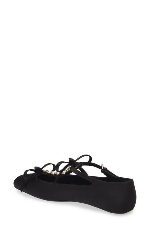 Shop Giambattista Valli Rhinestone T-strap Satin Ballet Flat In Black/crystal 9100