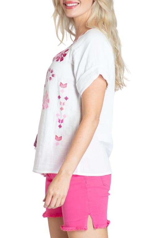 Apny Embroidered Peasant Top In White Multi