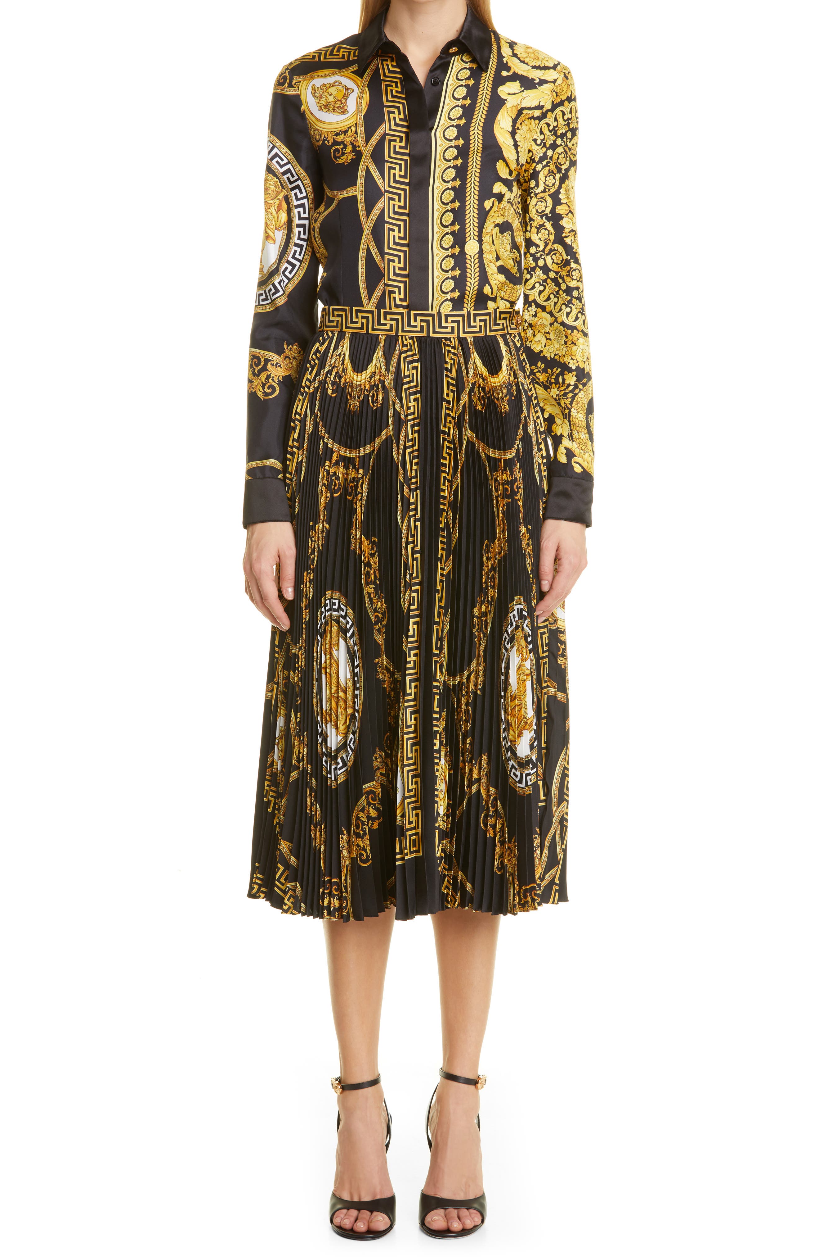 Versace La Coupe des Dieux Barocco Print Silk Twill Blouse in Black-Gold at Nordstrom, Size 4 Us