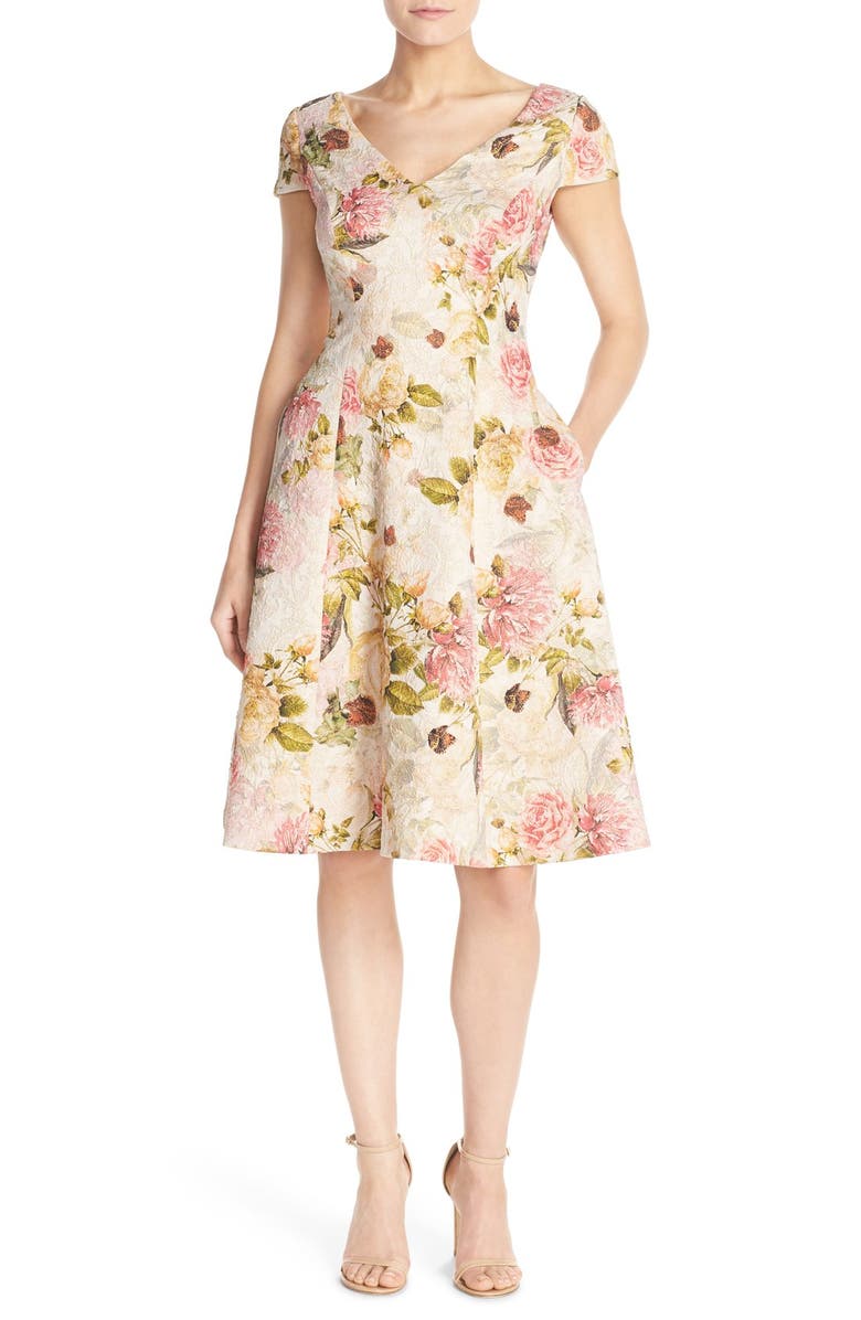 Adrianna Papell Floral Matelassé Fit & Flare Dress | Nordstrom