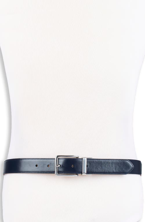Shop Cole Haan Reversible Feather Edge Leather Belt In Cognac/navy