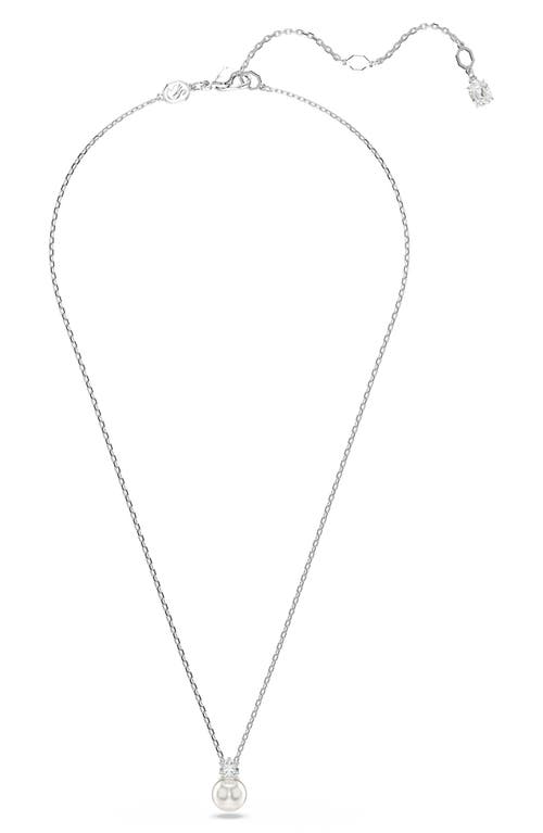 Swarovski Matrix Pendant, Crystal Pearl, Round Cut, White, Rhodium Plated Necklace In Silver/white