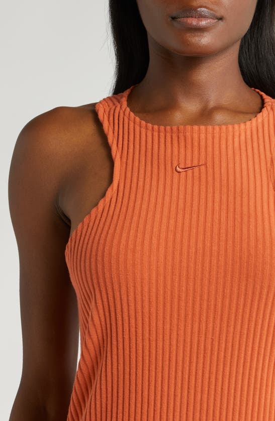 Shop Nike Sportswear Chill Knit Sleeveless Rib Midi Dress In Burnt Sunrise/ Burnt Sunrise