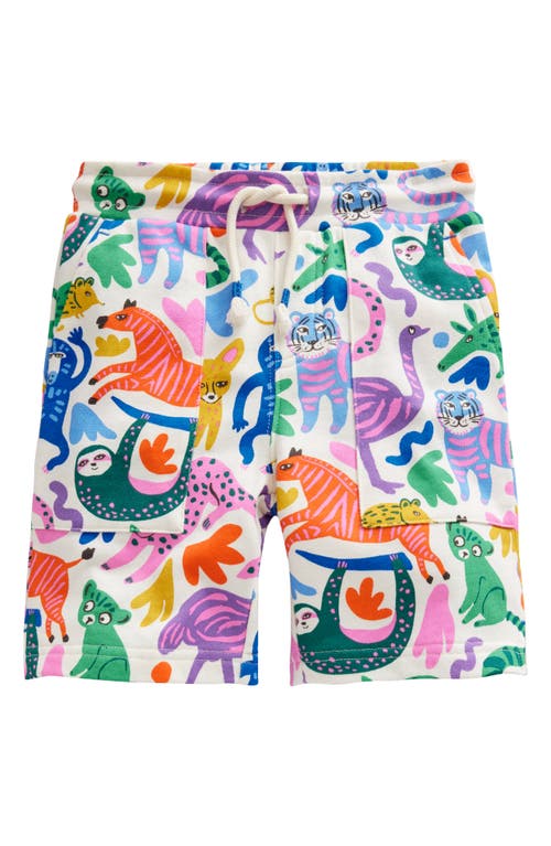 Mini Boden Kids' Safari Print Cotton Sweat Shorts Multi Friends at Nordstrom,