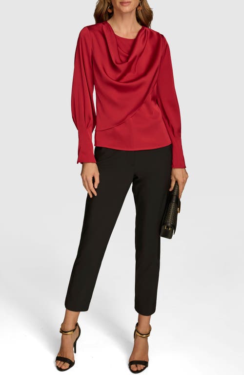 Shop Donna Karan New York Satin Cowl Neck Top In Metropolitan Red