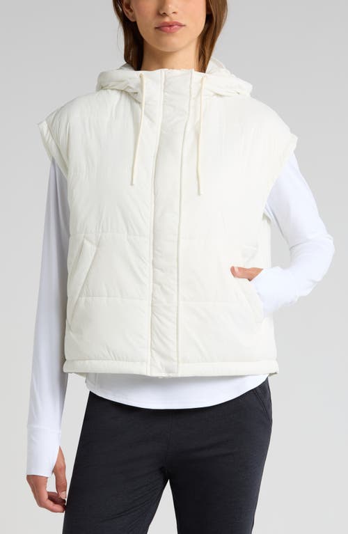 Shop Zella Lightweight Hooded Quilted Vest In Ivory Cloud