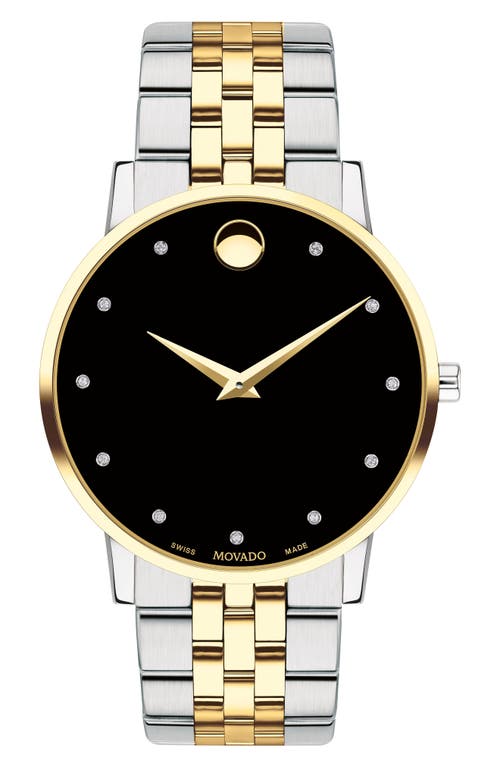 Movado Museum Diamond Bracelet Watch, 40mm in Silver/Black/Gold at Nordstrom