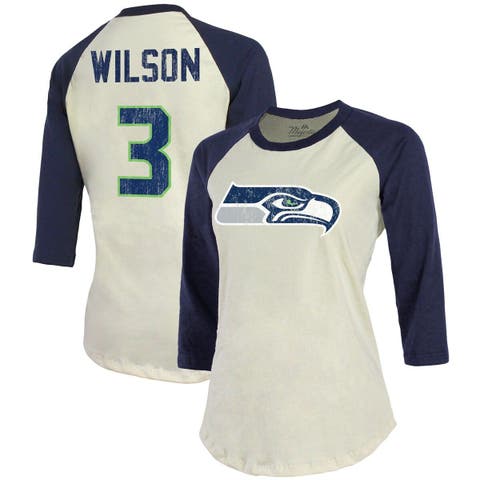 Majestic Women's Threads Russell Wilson Cream, Navy Denver Broncos Name &  Number Raglan 3/4 Sleeve T-shirt