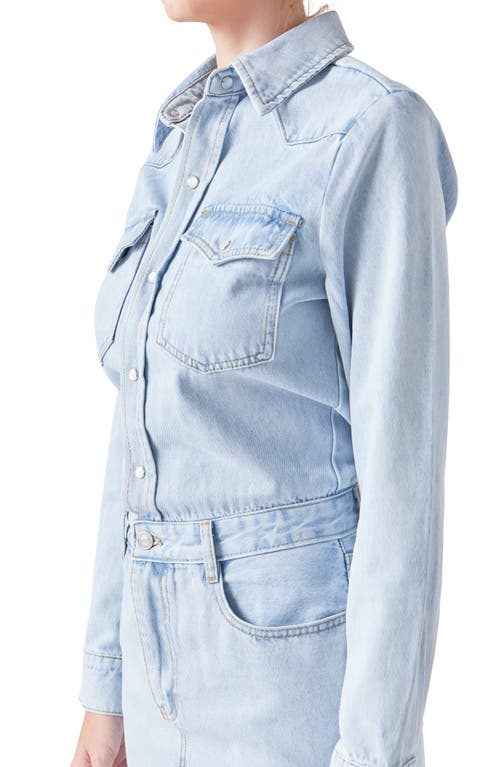 Shop Grey Lab Long Sleeve Denim Mini Shirtdress In Blue