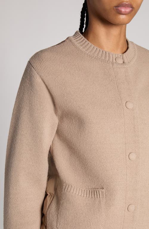 Shop Moncler Wool Blend Knit & Quilted Down Cardigan In Pink Taupe