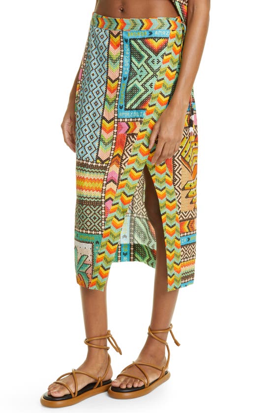 Farm Rio Mix Scarf Print Linen Wrap Skirt In Multi