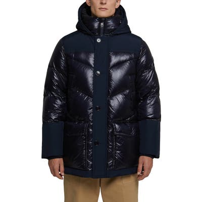 Woolrich Logo Arctic Down Hooded Puffer Coat, Blue