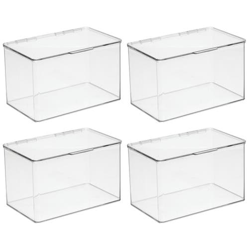 mDesign Plastic Home Office Storage Organizer Box with Hinged Lid, 4 Pack in Clear at Nordstrom