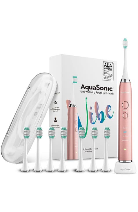 VIBE Series Pink UltraSonic Whitening Toothbrush with 8 DuPont Brush Heads & Travel Case