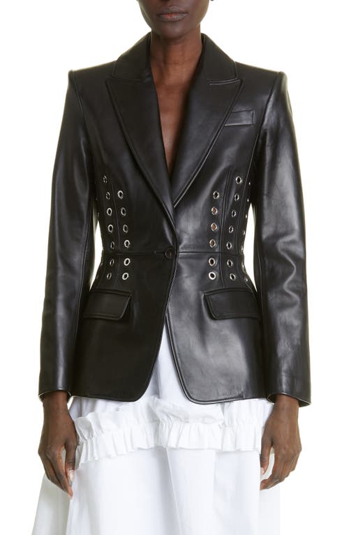Alexander McQueen Metal Eyelet Leather Blazer in Black/Silver