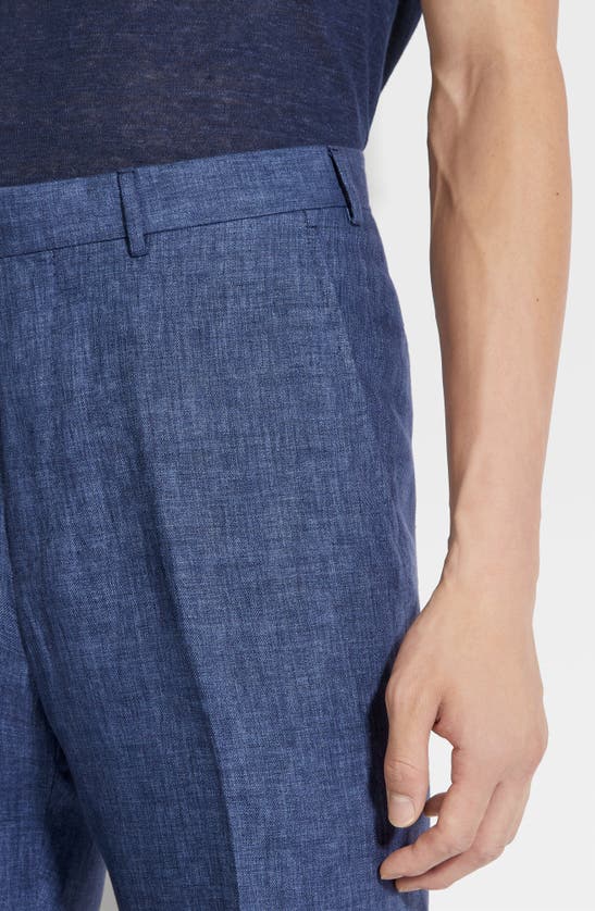 Shop Zegna Oasi Linen Trousers In Blu Ciano
