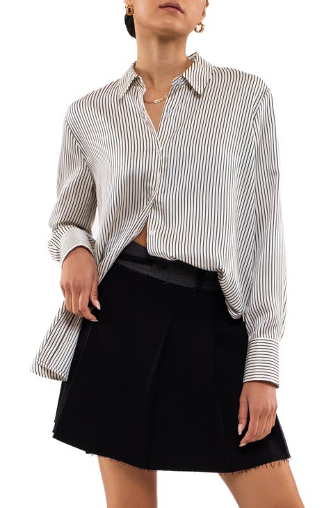 Satin Stripe Button-Up Shirt