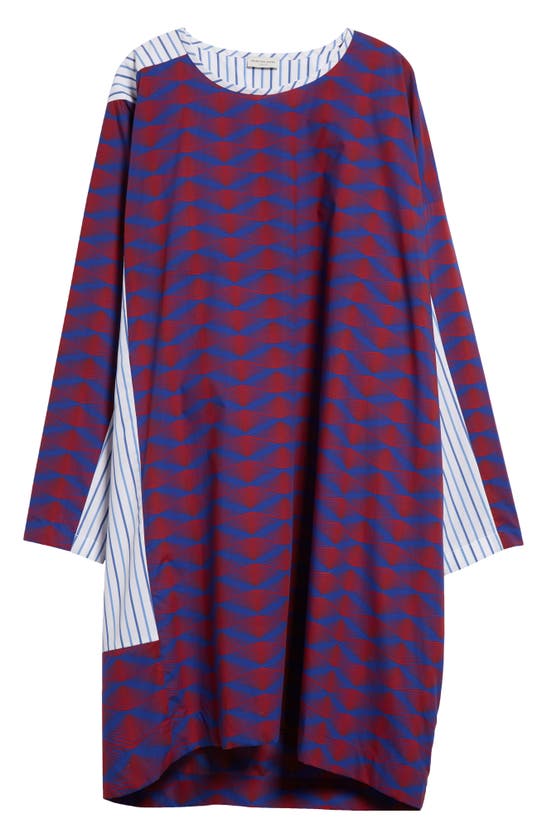 Shop Dries Van Noten Daias Splice Print Long Sleeve Asymmetric Cotton Dress In Blue 504