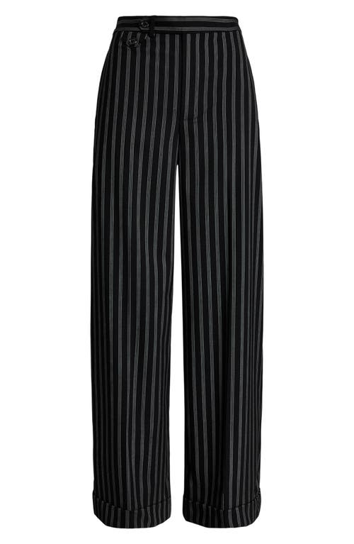 Shop Lauren Ralph Lauren Stripe Wide Leg Twill Pants In Black/cream